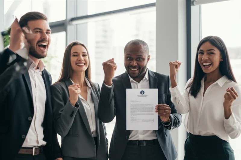 Team celebrating federal contract award