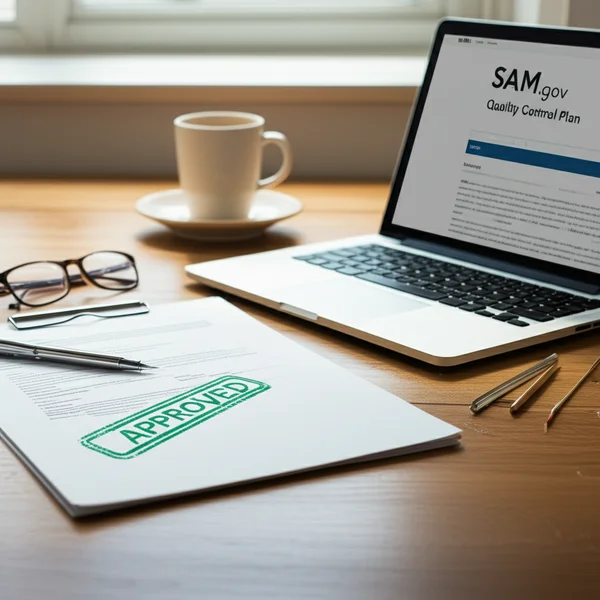 Quality Control Plan document on desk showing approval stamp